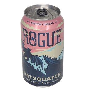 Rogue Batsquatch Hazy IPA Newport Oregon Empty Beer Can Bottom Opened 12oz Pink